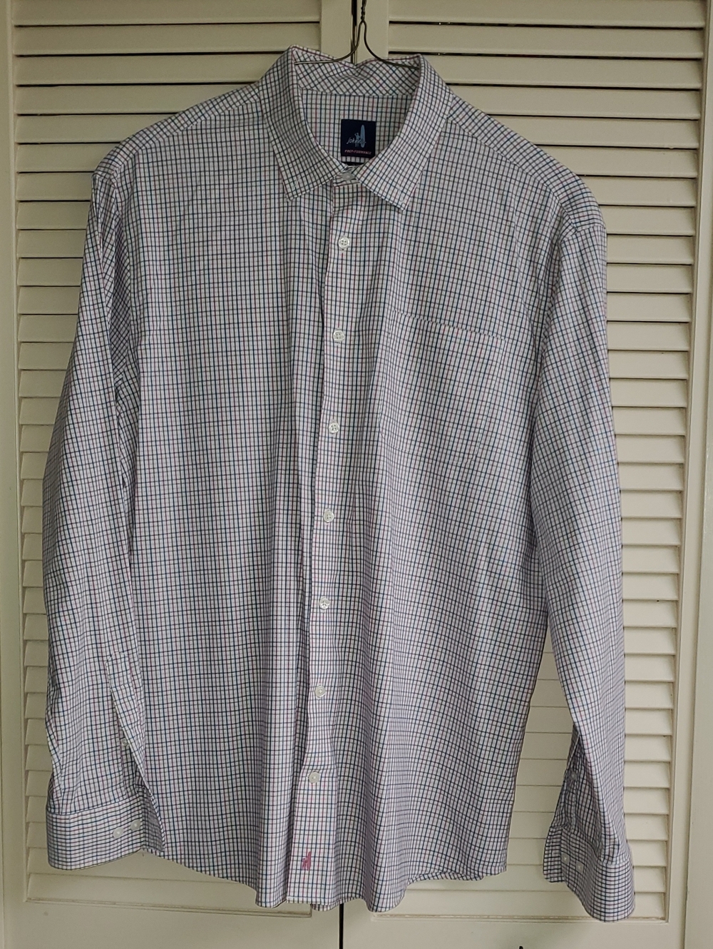 johnnie-O White Dress Shirt with Blue and Black Windowpane